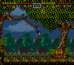 3 Ninjas Kick Back (SNES) screenshot: Swinging From a Rope