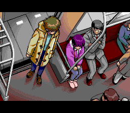 3x3 Eyes: Sanjiyan Henjō (TurboGrafx CD) screenshot: Pai is sitting in the train...