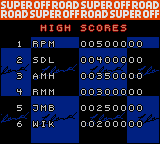 Ivan 'Ironman' Stewart's Super Off Road (Game Gear) screenshot: High Scores