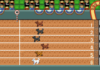 3x3 Eyes: Seima Densetsu (SEGA CD) screenshot: Dog races in Macao - a gambling mini-game