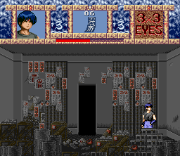 3x3 Eyes: Jūma Hōkan (SNES) screenshot: This room is a mess, but contains some nice items