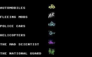 Crush, Crumble and Chomp! (Commodore 64) screenshot: A few of the characters you may encounter...