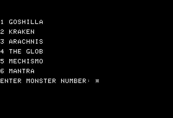 Crush, Crumble and Chomp! (Apple II) screenshot: Choose a monster...
