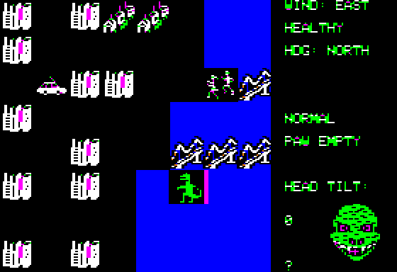 Crush, Crumble and Chomp! (Apple II) screenshot: Goshilla approaches New York...