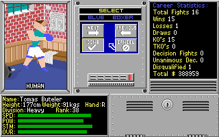 4-D Boxing (DOS) screenshot: Select your boxer