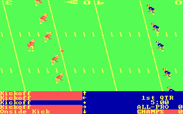 4th & Inches (DOS) screenshot: The kickoff (CGA)