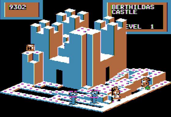 Crystal Castles (Apple II) screenshot: You're invincible while wearing the magic hat