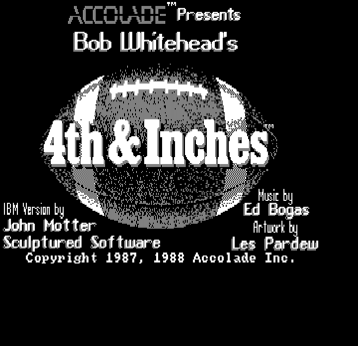 4th & Inches (DOS) screenshot: Title screen (Hercules Monochrome)