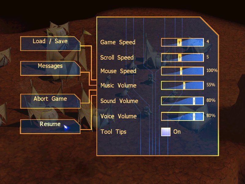 Emperor: Battle for Dune (Windows) screenshot: In-game options.