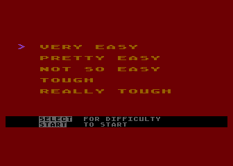 The Crypts of Plumbous (Atari 8-bit) screenshot: Difficulty selection screen