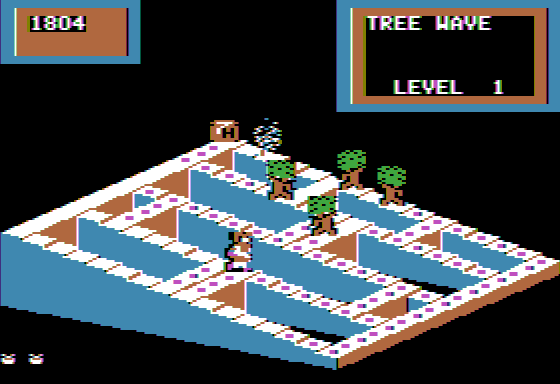 Crystal Castles (Apple II) screenshot: Watch out for deadly trees!