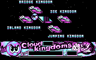 Cloud Kingdoms (DOS) screenshot: Level selection screen. Note that while you only get four colours at a time, which four you get... (CGA)