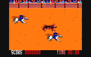 Buffalo Bill's Wild West Show (Amstrad CPC) screenshot: Steer wrestling