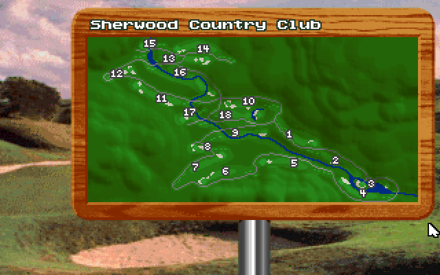 Jack Nicklaus Golf & Course Design: Signature Edition (DOS) screenshot: overhead of Sherwood CC - MCGA/VGA