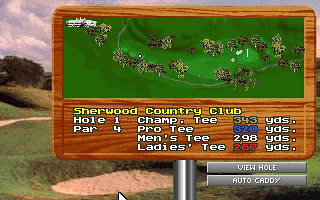 Jack Nicklaus Golf & Course Design: Signature Edition (DOS) screenshot: overhead of hole 1 - MCGA/VGA