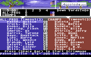 4th & Inches (Commodore 64) screenshot: The teams