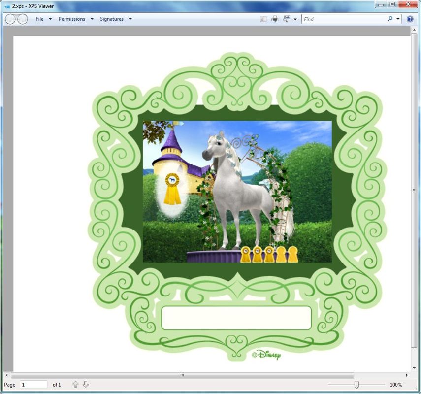 Disney Princess: Royal Horse Show (Windows) screenshot: One of the printable items. These are saved in .xps format