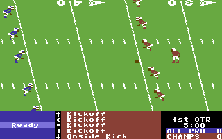 4th & Inches (Commodore 64) screenshot: Ready for kickoff