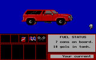 4x4 Off-Road Racing (DOS) screenshot: Stopped to refuel
