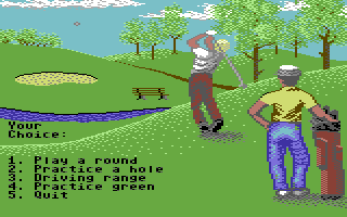 Jack Nicklaus' Greatest 18 Holes of Major Championship Golf (Commodore 64) screenshot: The main menu