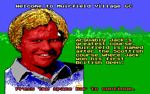 Jack Nicklaus' Unlimited Golf & Course Design (DOS) screenshot: Welcome to the course (EGA)