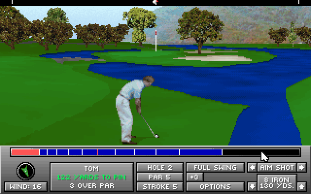 Jack Nicklaus Golf & Course Design: Signature Edition (DOS) screenshot: approaching the green - MCGA/VGA