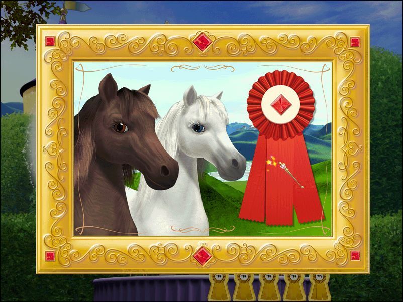 Disney Princess: Royal Horse Show (Windows) screenshot: The Royal Showground The player's award for completing the Ruby Circuit five times