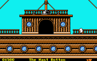 Crystal Kingdom Dizzy (Atari ST) screenshot: Exploring a pirate ship
