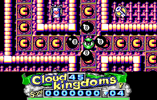 Cloud Kingdoms (DOS) screenshot: Being behind the eight-ball is never a good thing. You're about to be ground to mincemeat behind FOUR of them! (EGA)