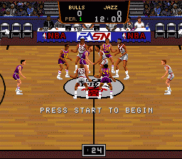Bulls vs. Blazers and the NBA Playoffs (SNES) screenshot: The tip-off...