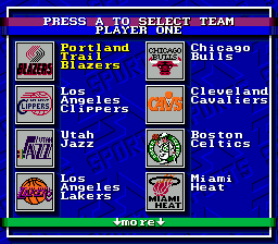 Bulls vs. Blazers and the NBA Playoffs (Genesis) screenshot: Selecting your team