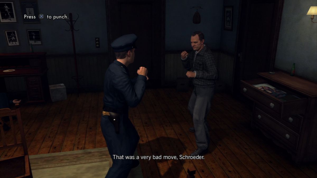 L.A. Noire (PlayStation 3) screenshot: If he's not going to cooperate, we'll have to teach him a lesson