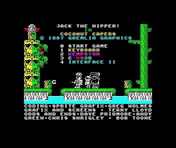 Jack the Nipper... II in Coconut Capers (ZX Spectrum) screenshot: Main menu