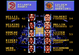 Bulls vs. Lakers and the NBA Playoffs (Genesis) screenshot: Player portraits for the starting line-ups