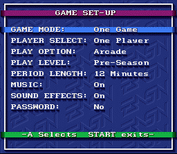 Bulls vs. Blazers and the NBA Playoffs (SNES) screenshot: Main Menu