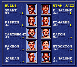 Bulls vs. Blazers and the NBA Playoffs (SNES) screenshot: Player display