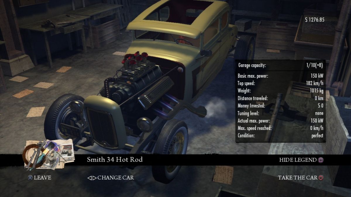 Mafia II: Greaser Pack (PlayStation 3) screenshot: Smith 34 Hot Rod, garage view