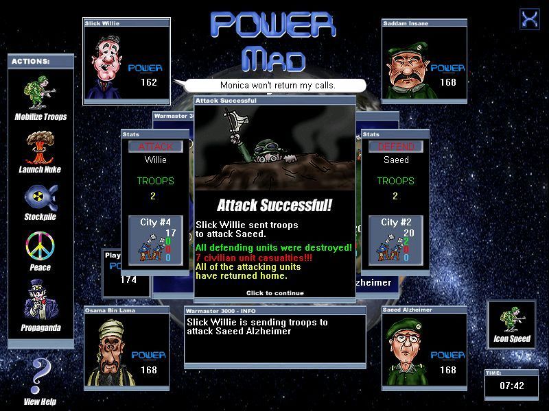 Power Mad (Windows) screenshot: The USA has launched a successful attack