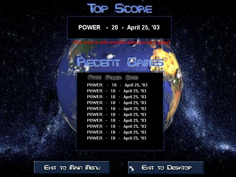 Power Mad (Windows) screenshot: There is a high score table but only winners get to put their name on it