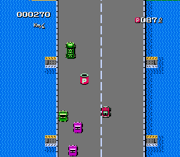 Bump 'N' Jump (NES) screenshot: Get the "P" to receive more fuel