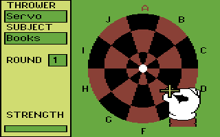 Bullseye (Commodore 64) screenshot: Throwing darts...