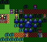 Crystal Warriors (Game Gear) screenshot: The highlighted fields mark a character's moving range