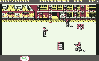 Jail Break (Commodore 64) screenshot: A convict appears from underneath a manhole