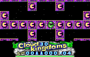 Cloud Kingdoms (DOS) screenshot: Bridge Kingdom, where no jumping is allowed (on "magnet" squares) over enemies. (EGA)