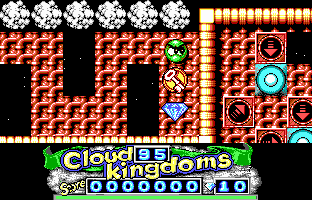 Cloud Kingdoms (DOS) screenshot: Bumpers, keys, gems -- in 16 fabulous colours! (EGA)