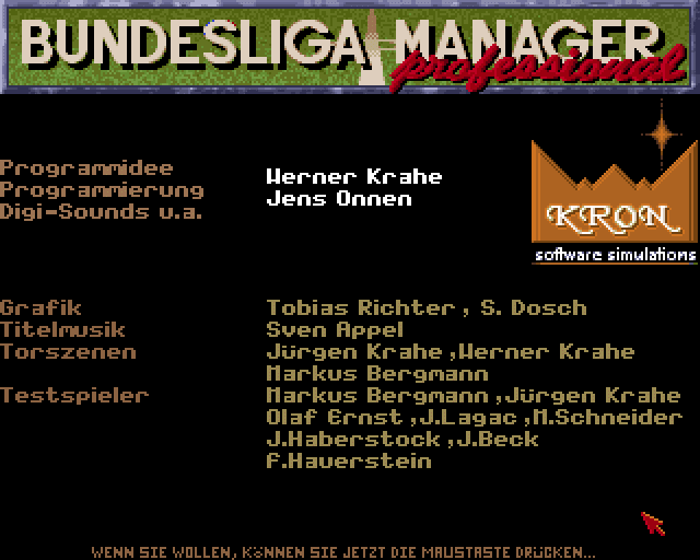 Bundesliga Manager Professional (Amiga) screenshot: Game credits
