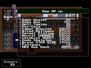 Abaddon (Windows) screenshot: Buying new stuff at the weapon shop. As the names of the weapons indicate, the game has a sci-fi/post-apocalyptic flavor
