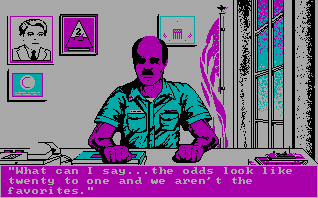 Abrams Battle Tank (DOS) screenshot: The odds of this mission don't look good... (CGA)