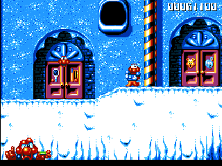 James Pond 2: Codename: RoboCod (Amiga) screenshot: The level selection map: Open a door to access the level. Note that most doors are locked, so you do have to complete the lower levels first.