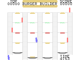 Burger Builder (TI-99/4A) screenshot: Beginning a game; you need to make some burgers!